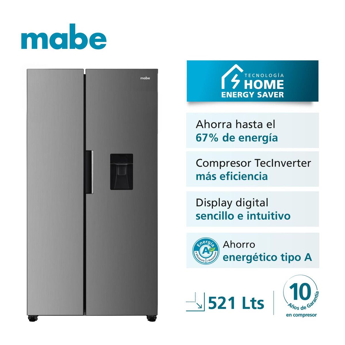  - Nevecón No Frost Inverter 565 Ltrs Brutos Inox Mabe MSL521QMLSS0