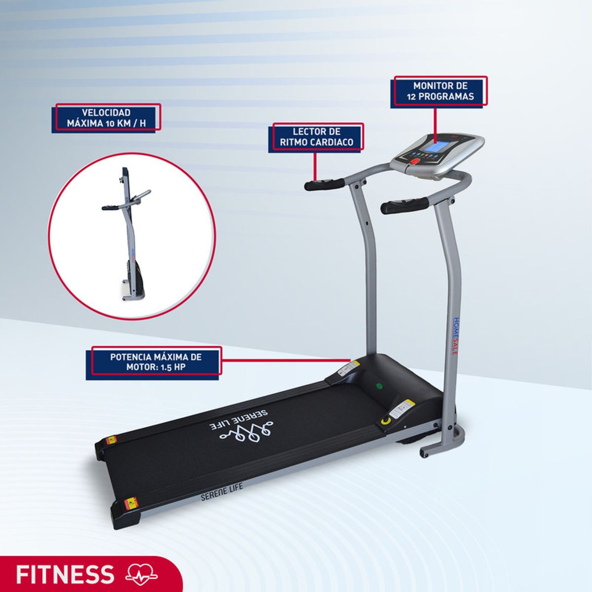 HOMESALE - Caminadora Trotadora Electrica Plegable Home Sale Para Fitness 1.5 HP Con Monitor 12 Programas