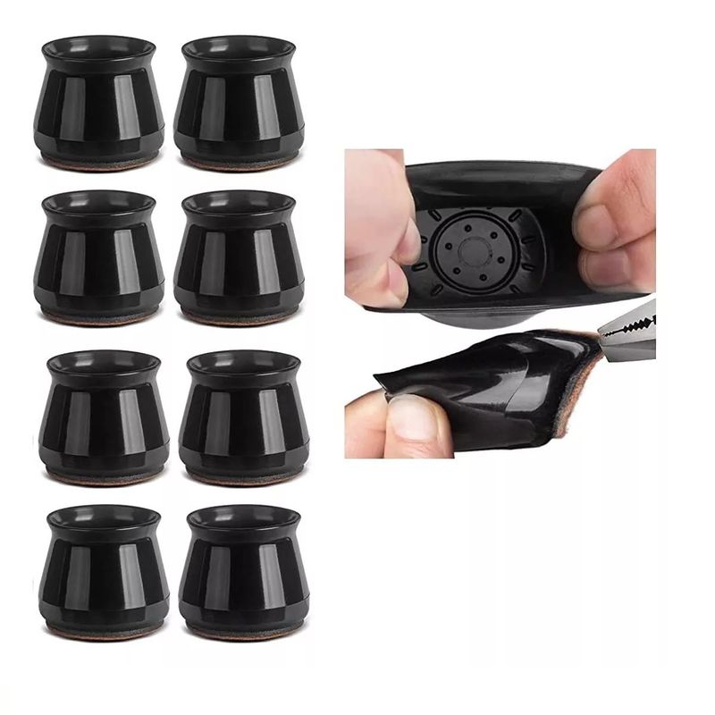 GENERICO - Protector pata silla silicona con fieltro 8 unidades negro