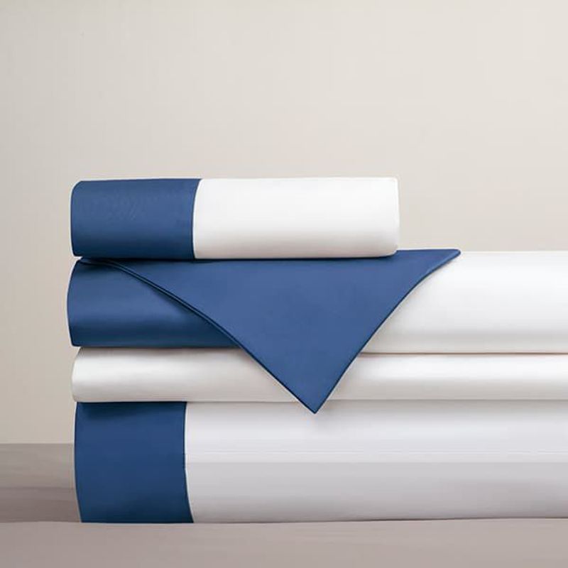 PLUMA HOME - Juego de Sabanas con CENEFA  AZUL NOCHE Doble.
