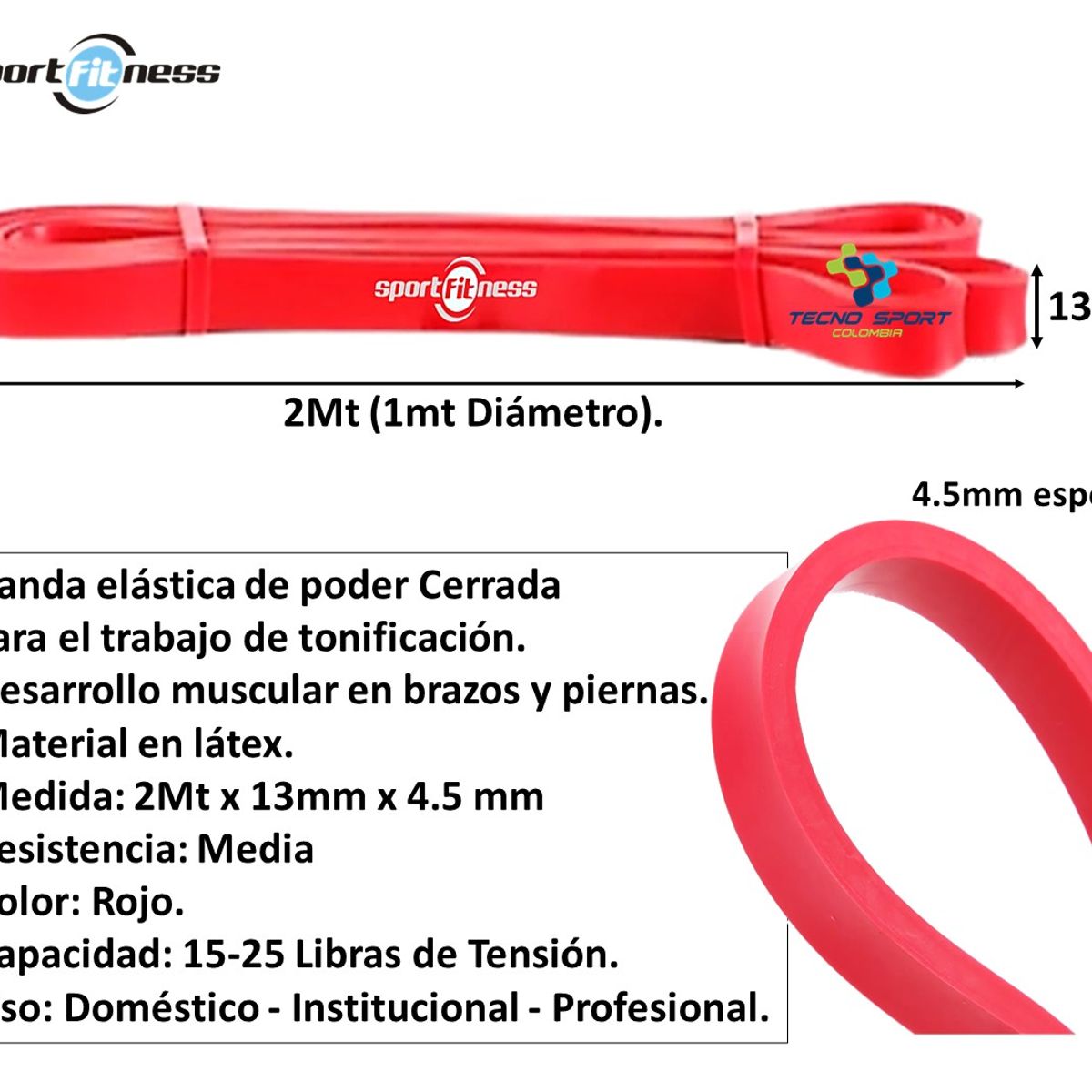 SPORT FITNESS - Banda Poder Elástica 3 Pzs Sportfitness Tonificacion Gym Kit