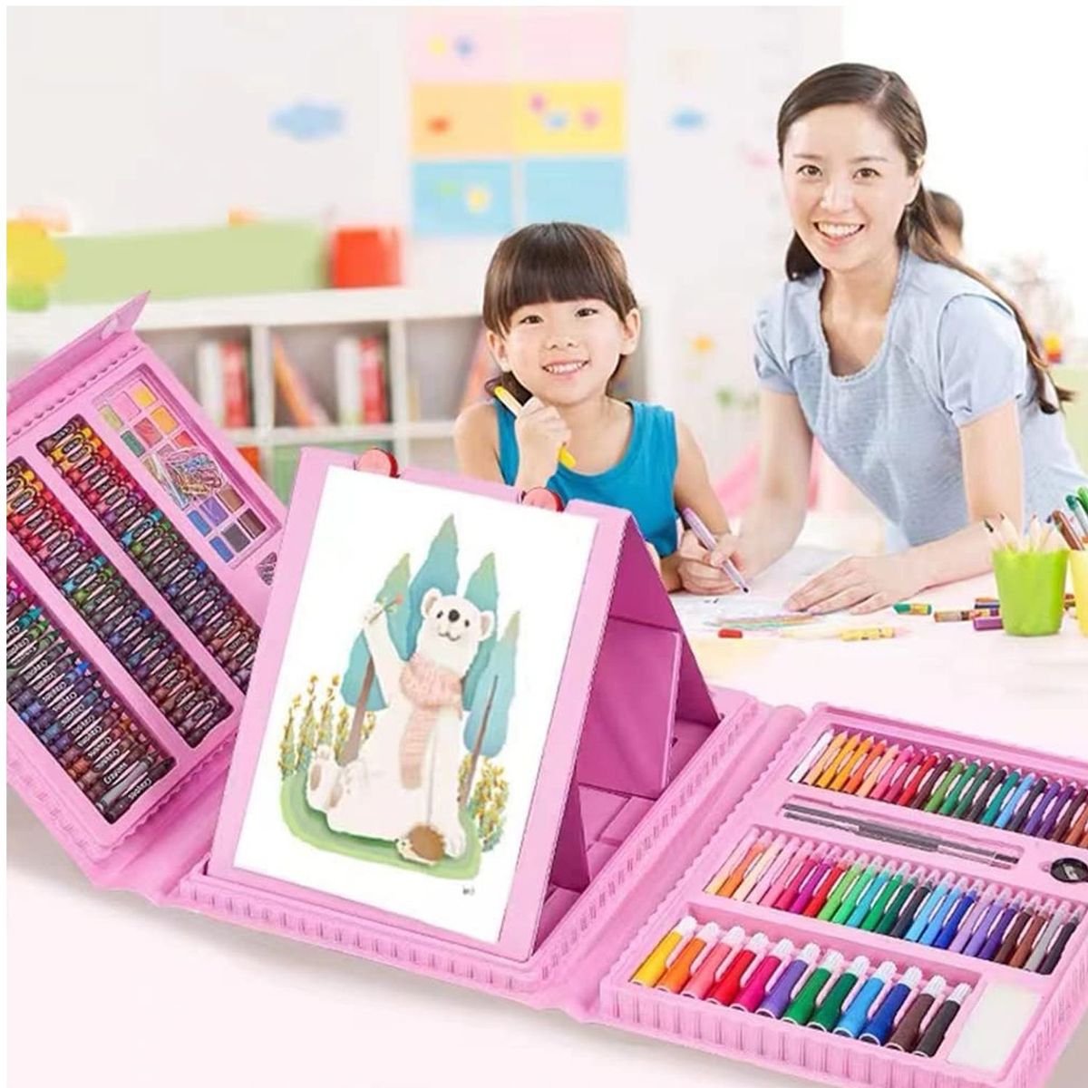 ONE PIXEL - Set De Arte Niños Maleta 208 Piezas Crayon Acuarela Plumon
