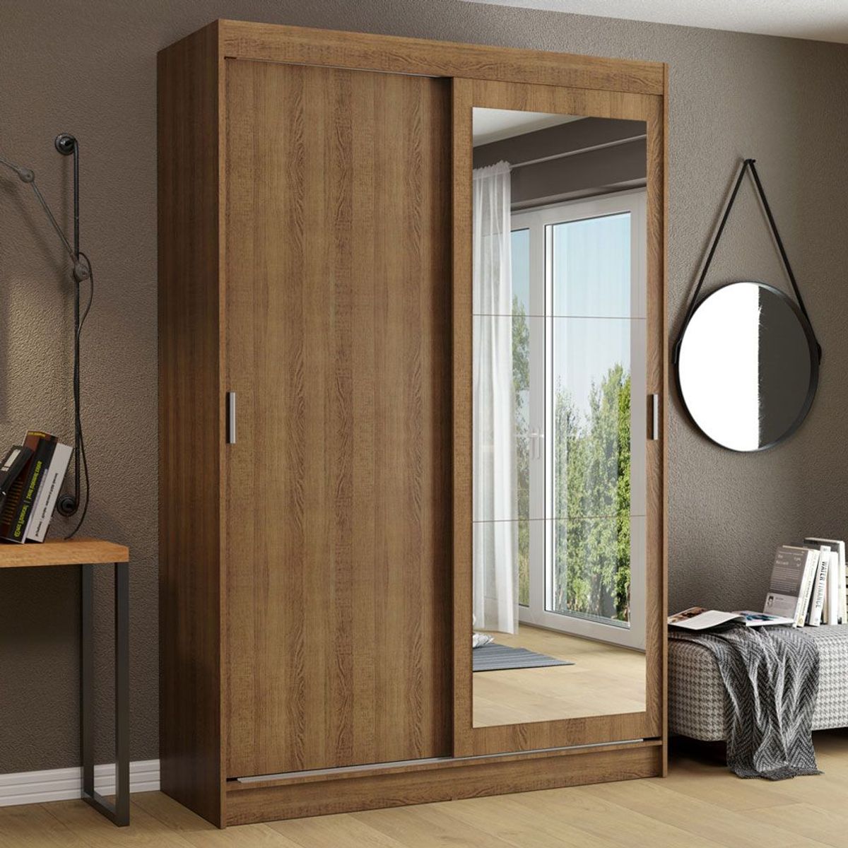 MADESA - Clóset Tokio 2 Puertas Corredizas 1 Espejo Marrón 218 cm x 109 cm x 54 cm