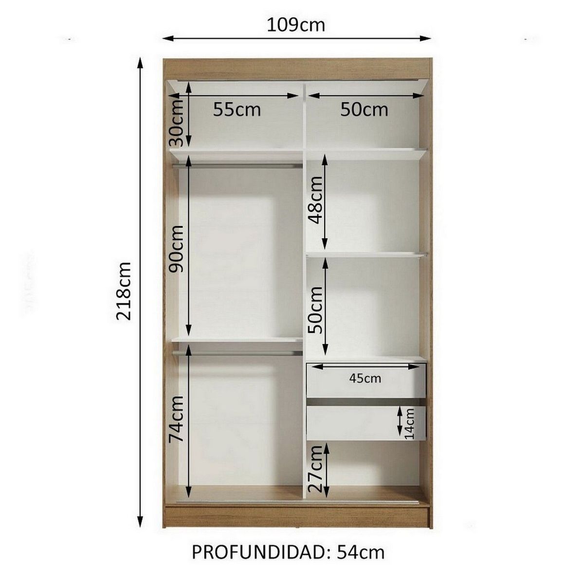 MADESA - Clóset Tokio 2 Puertas Corredizas 1 Espejo Marrón 218 cm x 109 cm x 54 cm