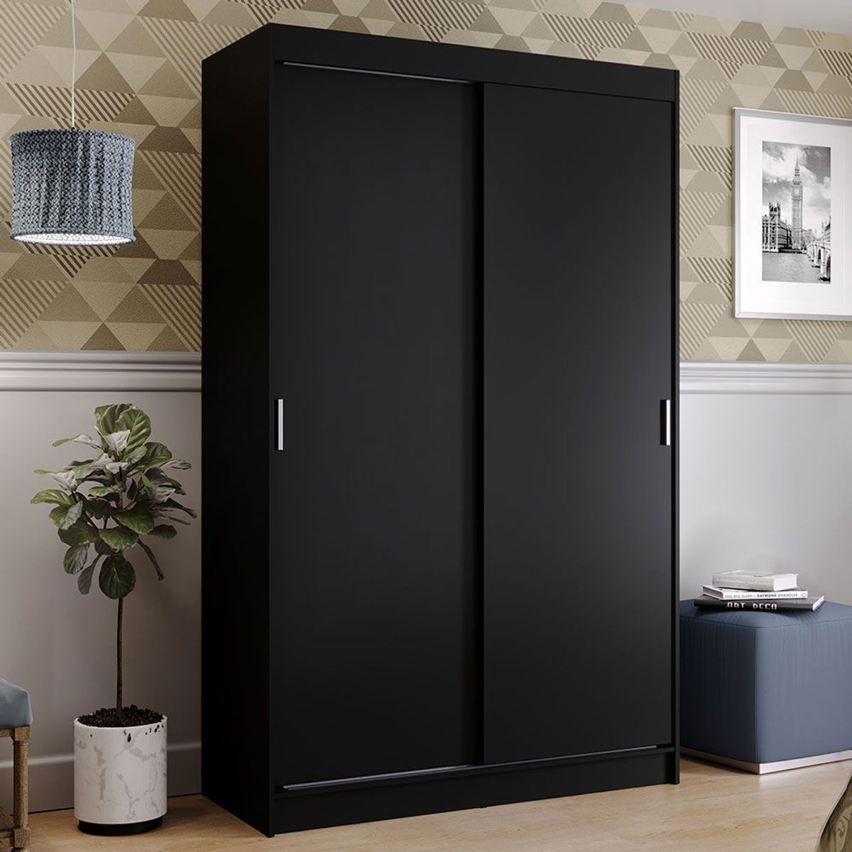 MADESA - Clóset Tokio 2 Puertas Corredizas 2 Cajones Negro 218 cm x 109 cm x 54 cm