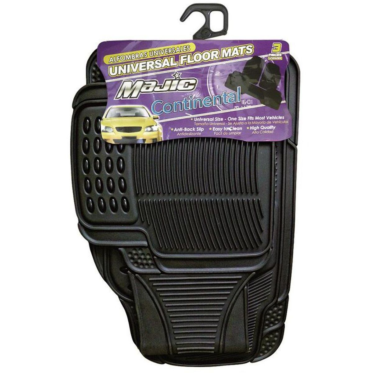 GENERICO - Tapete para Carro De Goma Continental 3 Pzas Negro