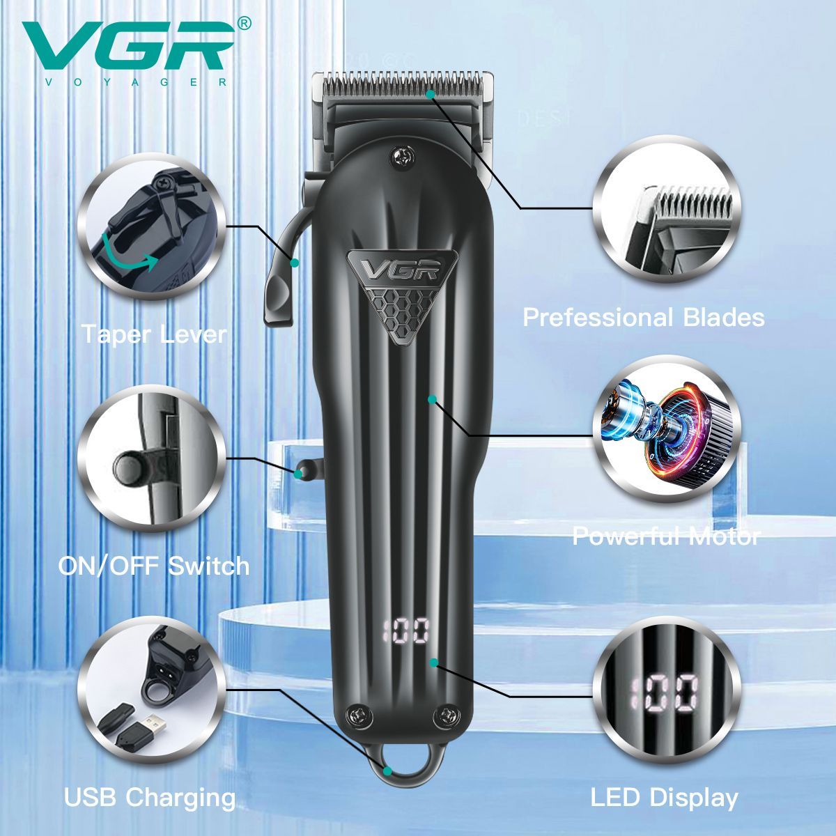 VGR - Peluquera Profesional Vgr 282 Inalambrica Pantalla LED