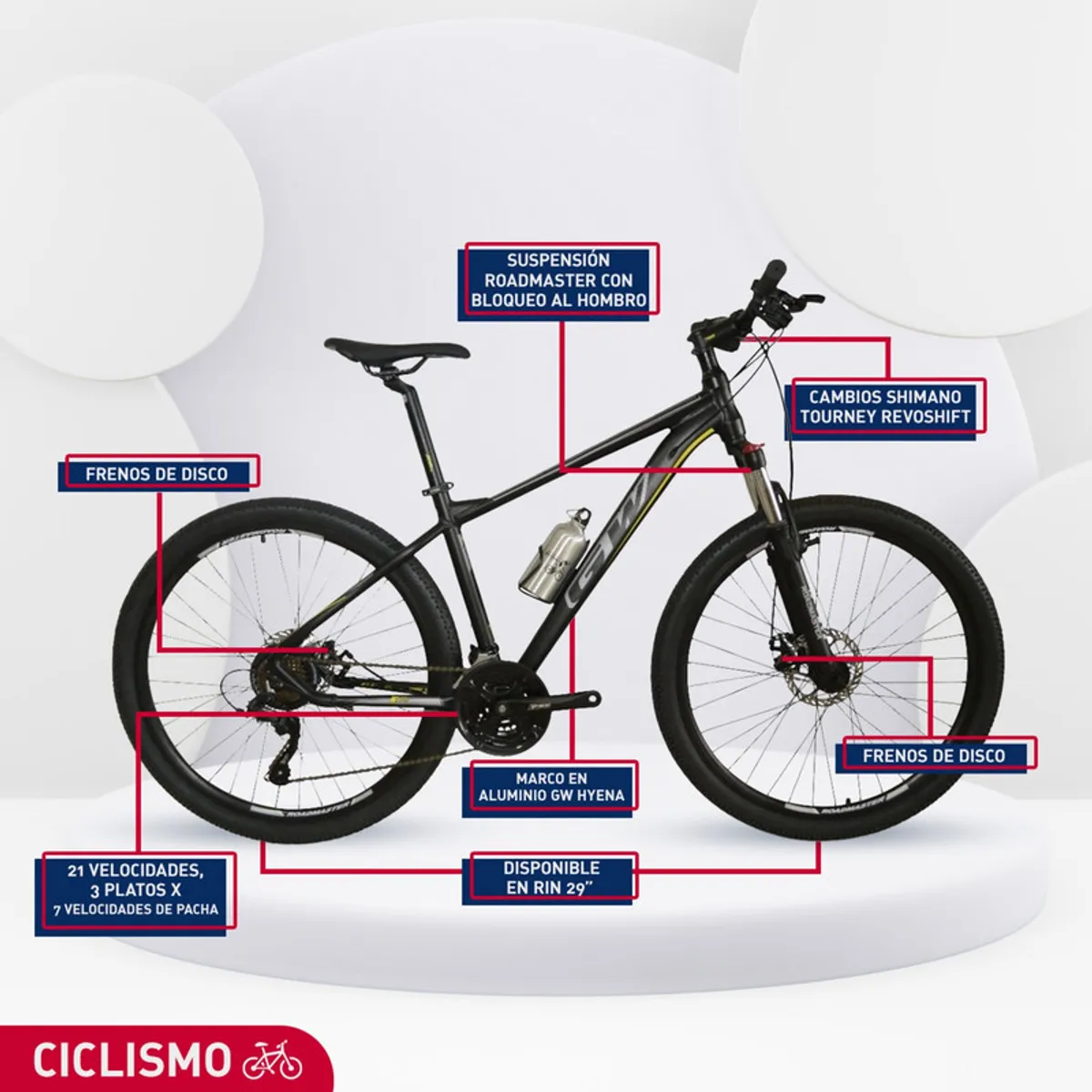 GW - Bicicleta Gw Hyena Shimano M R29 21 Velocidades Negro._.