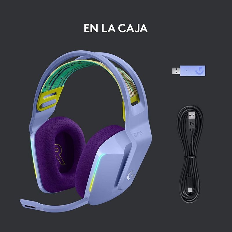 LOGITECH - Diadema Gamer Inalámbrico Logitech G733 Lila RGB.