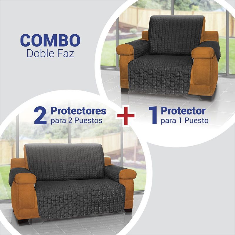 ENERGY PLUS - Combo Negro: Protector sofá 1 Puesto +2 Cubre sofá 2 puestos