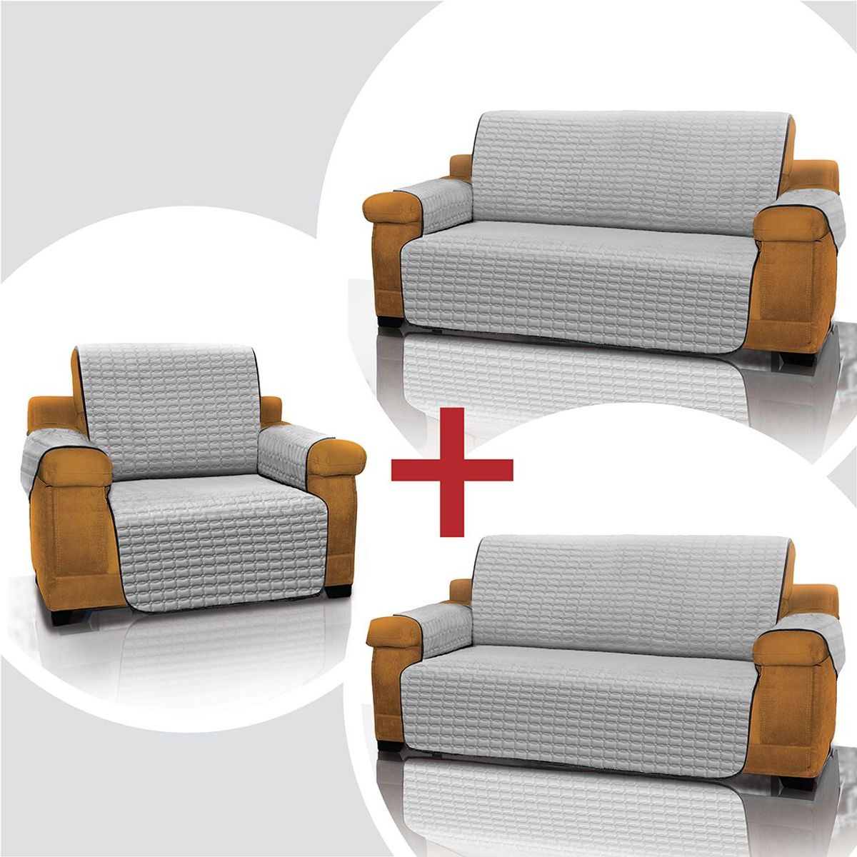 ENERGY PLUS - Combo 3 Cubre sofás Negro: 1 Puesto + 2 puestos + 3 puestos