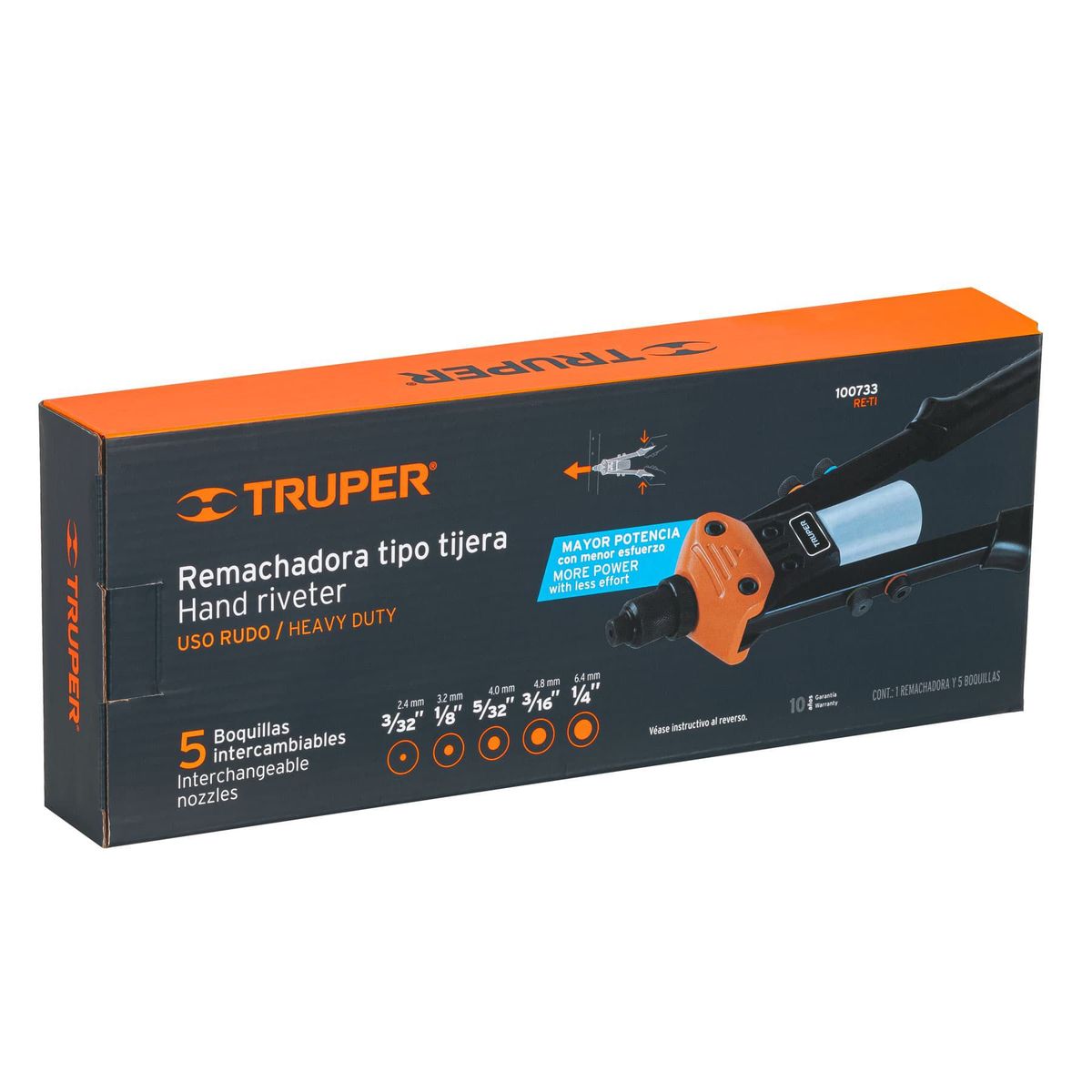 TRUPER - Remachadora Tipo Tijera De 13" Con 5 Boquillas Y Contenedor Truper