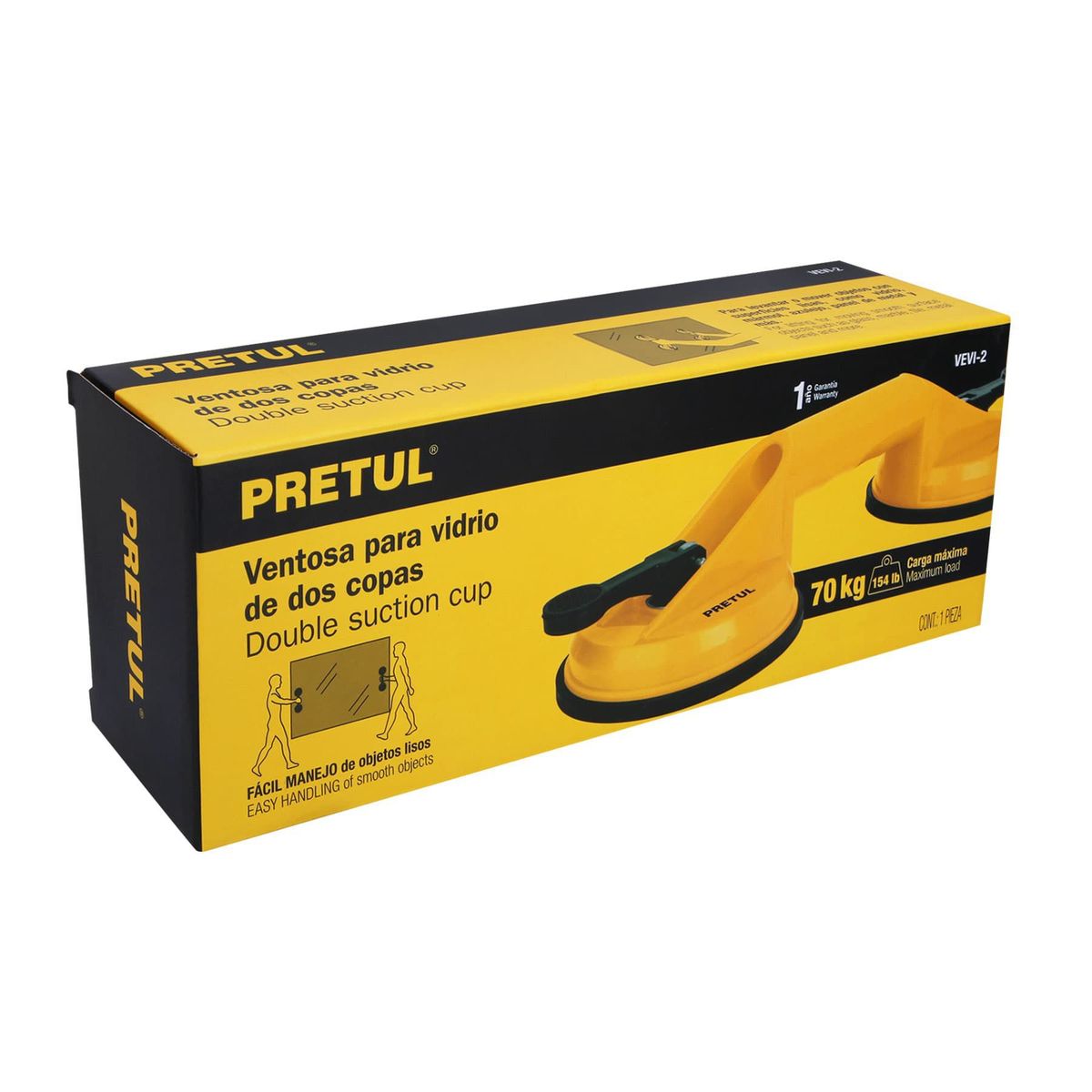 PRETUL - Sujetador Tipo Chupa Para Vidrio De 2 Copas Capacidad 70 Kg Pretul