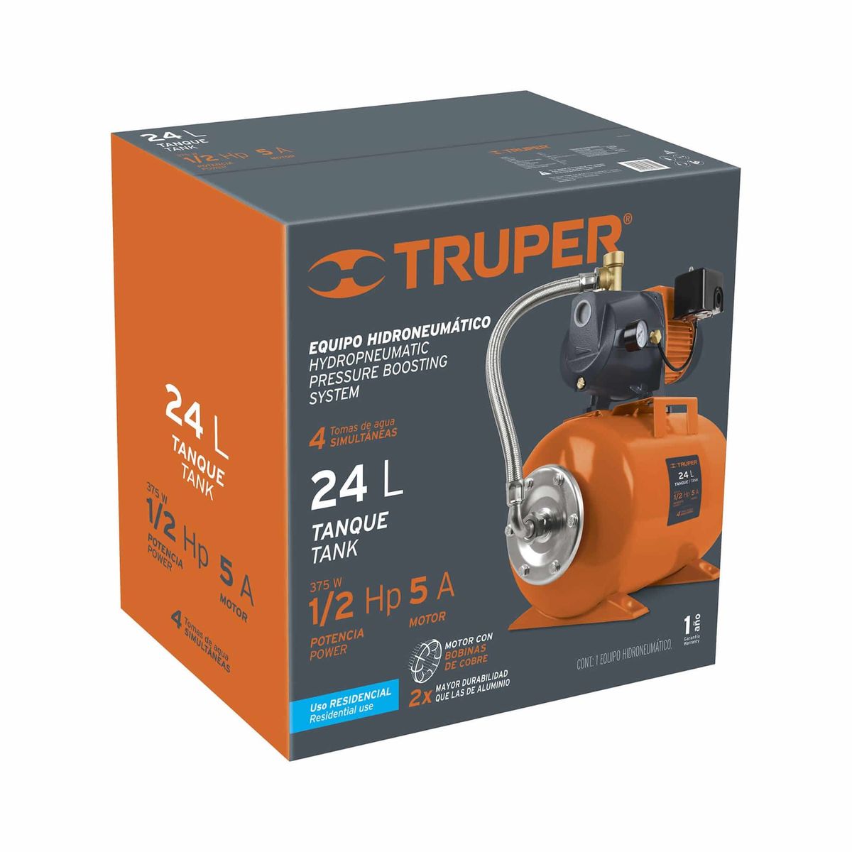 TRUPER - Bomba Hidroneumática Tipo Jet de 1/2 HP, Altura 28 Metros Truper