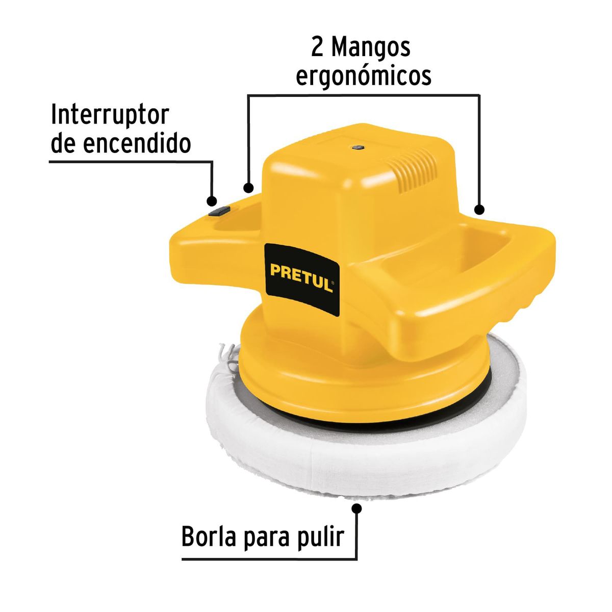 PRETUL - Polichadora De 10", 110 W Con 2 Mangos Y Pomos Incluidos Pretul