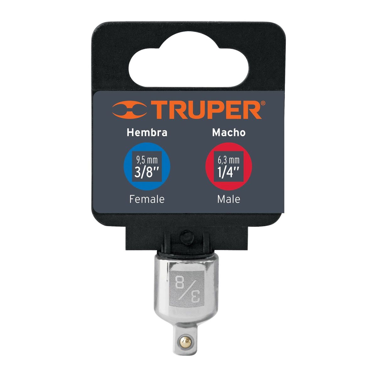 TRUPER - Adaptador Para Ratchet Y Copas, Hembra 3/8", Macho 1/4" Truper