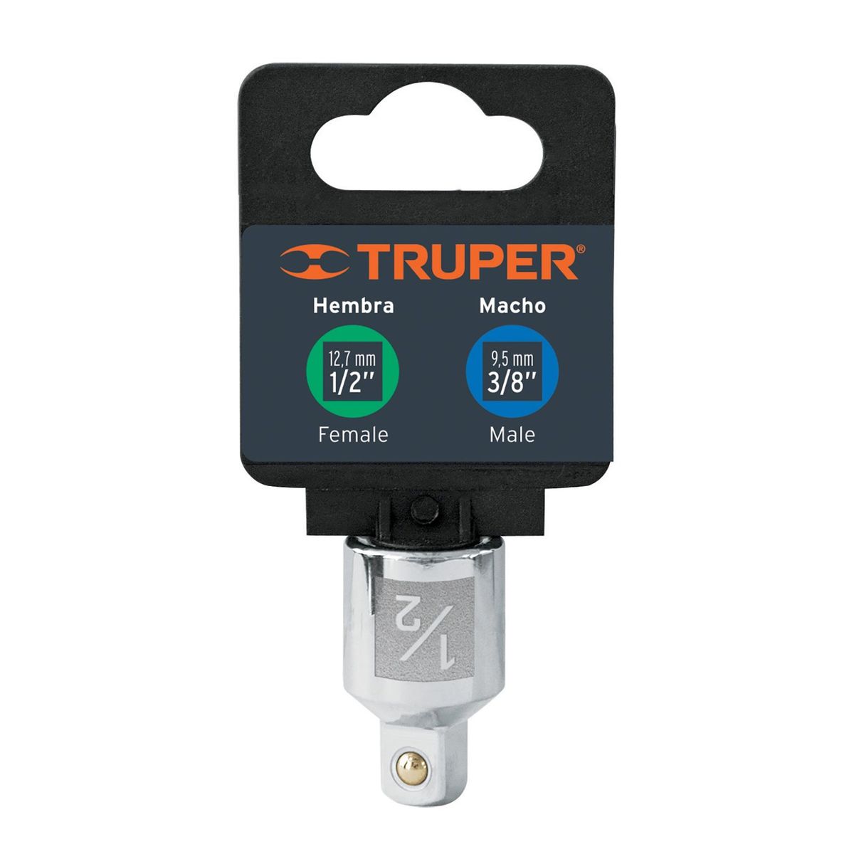 TRUPER - Adaptador Para Ratchet Y Copas, Hembra 1/2", Macho 3/8" Truper