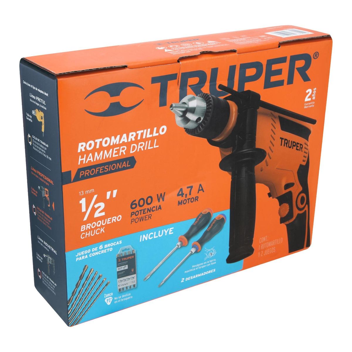 TRUPER - Combo De Taladro Percutor + 6 Brocas + 2 Destornilladores Truper