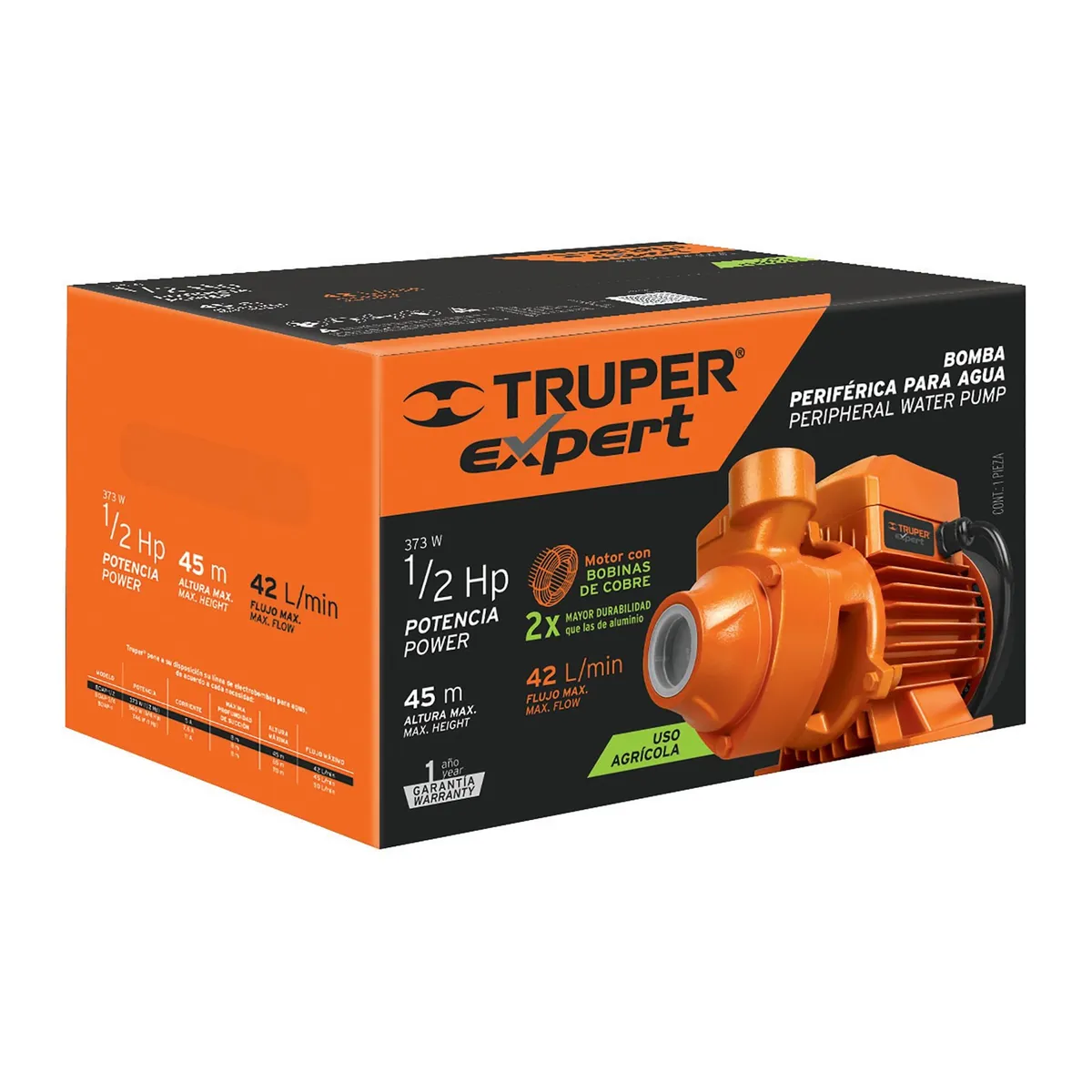 TRUPER - Motobomba Bomba Eléctrica Periférica De 1/2 Hp, 45 Metros Truper