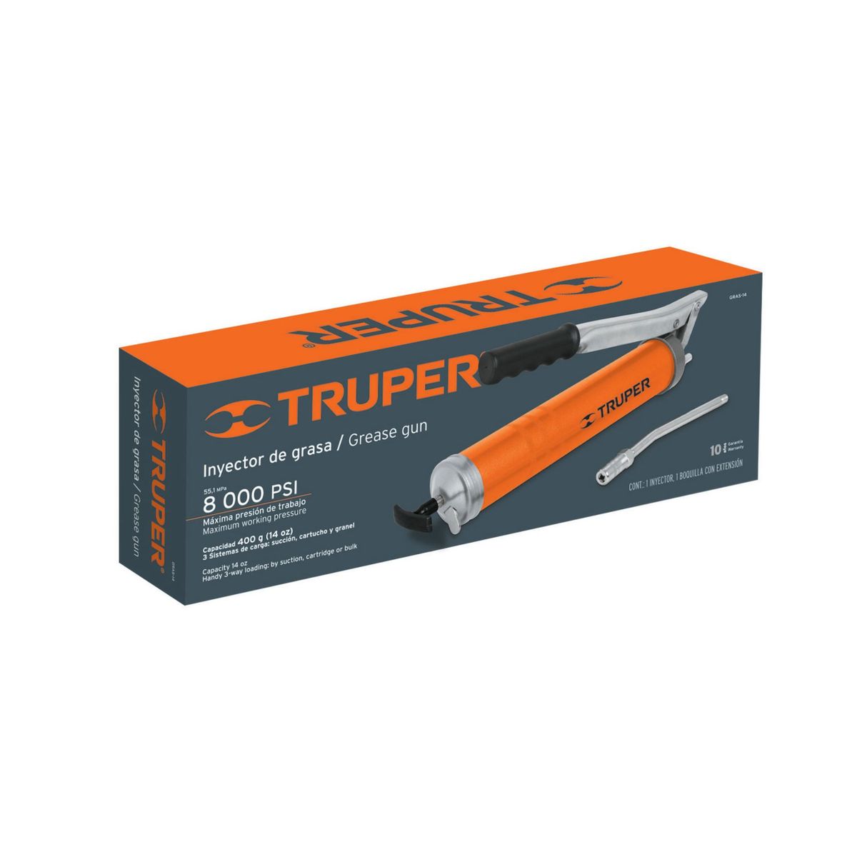 TRUPER - Inyector De Grasa De 14 Oz Y 8.000 Psi Con Extensión Rígida Truper
