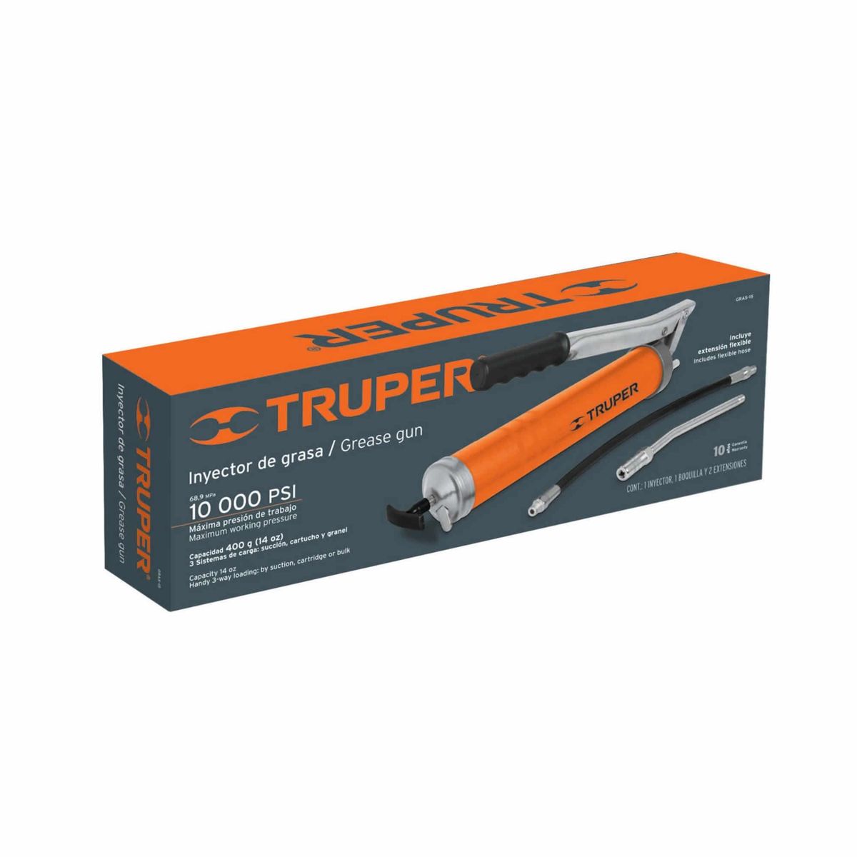 TRUPER - Inyector De Grasa Rígida Y Flexible De 14 Oz Y 10.000 Psi Truper