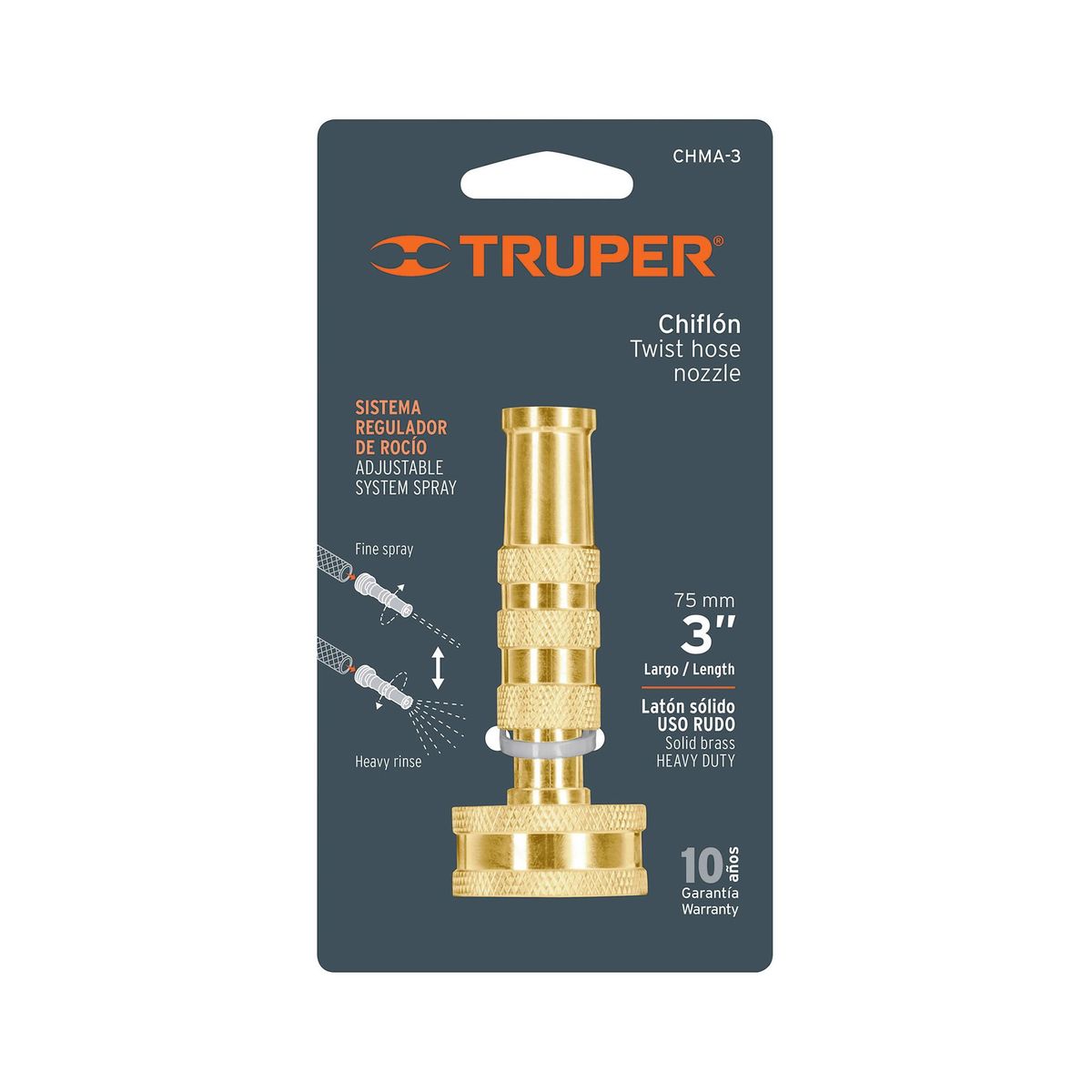 TRUPER - Boquilla De Latón De 8 Cm Para Manguera, Rosca 3/4" Truper