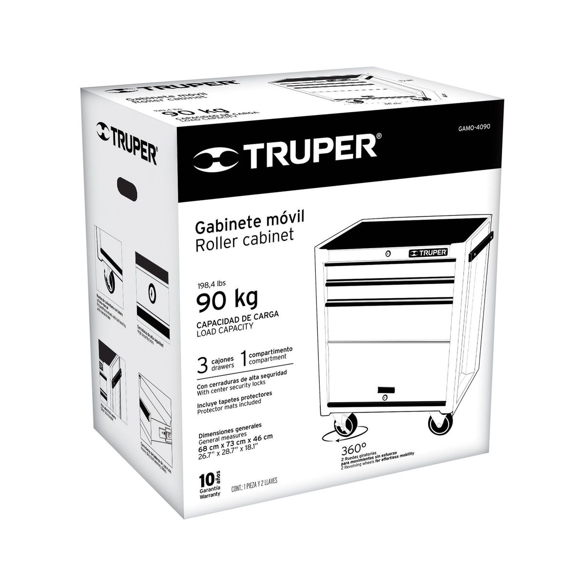 TRUPER - Gabinete Metálico Móvil De 3 Cajones Y 1 Compartimiento Truper