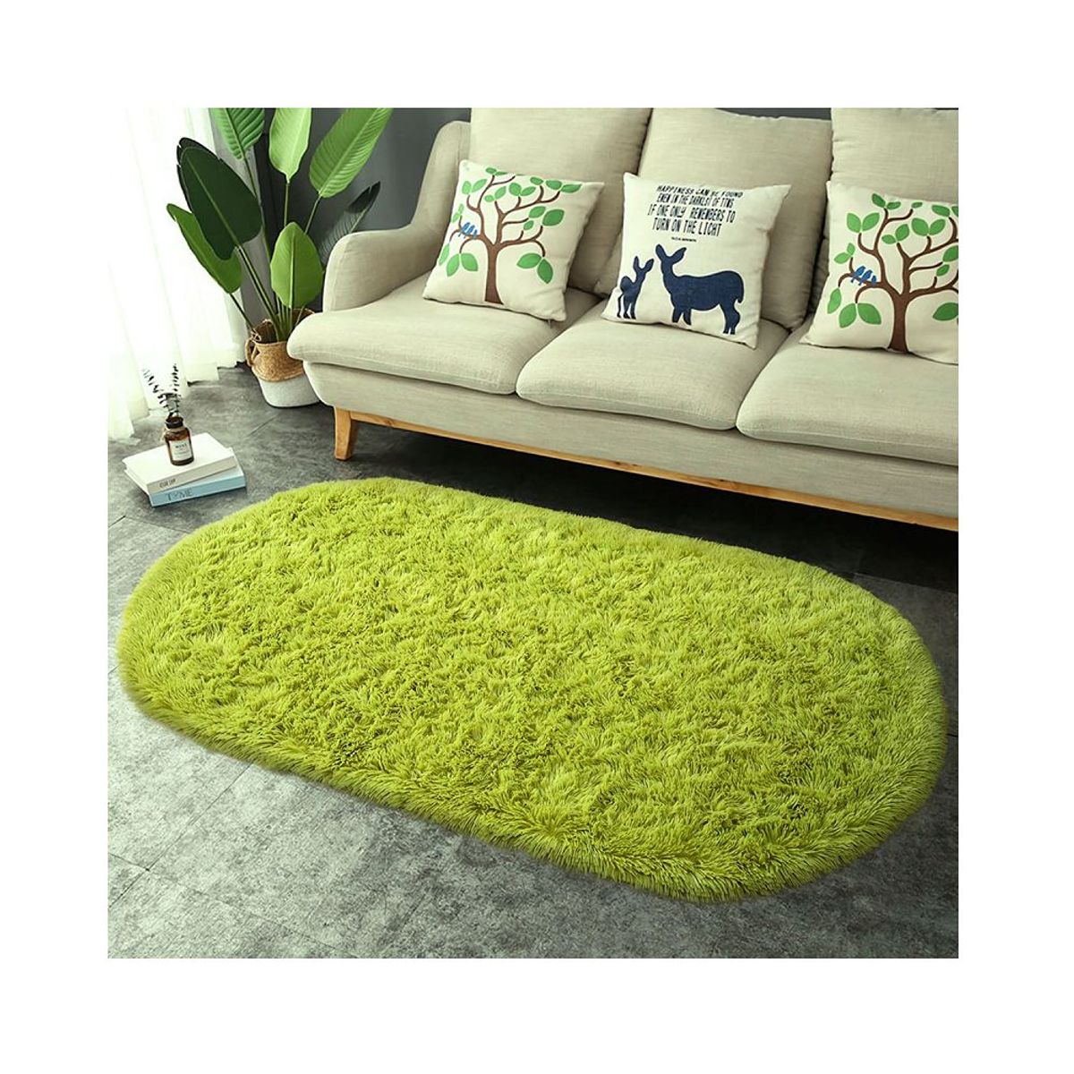 BANZAY - Tapete Pie de Cama Ovalado - Verde Pistacho