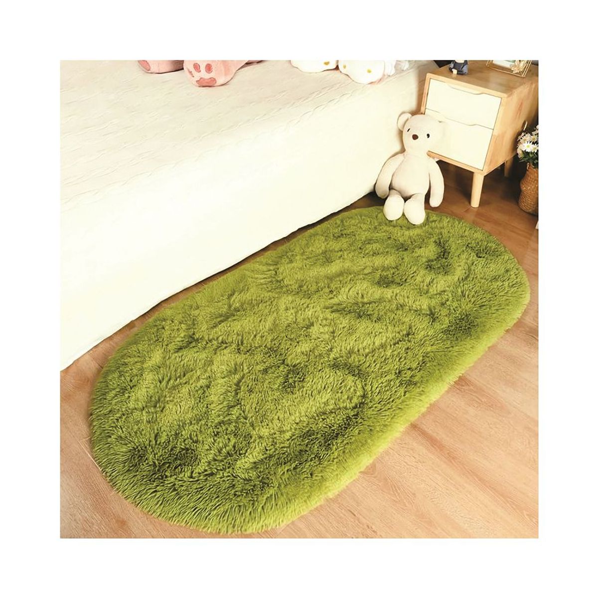 BANZAY - Tapete Pie de Cama Ovalado - Verde Pistacho