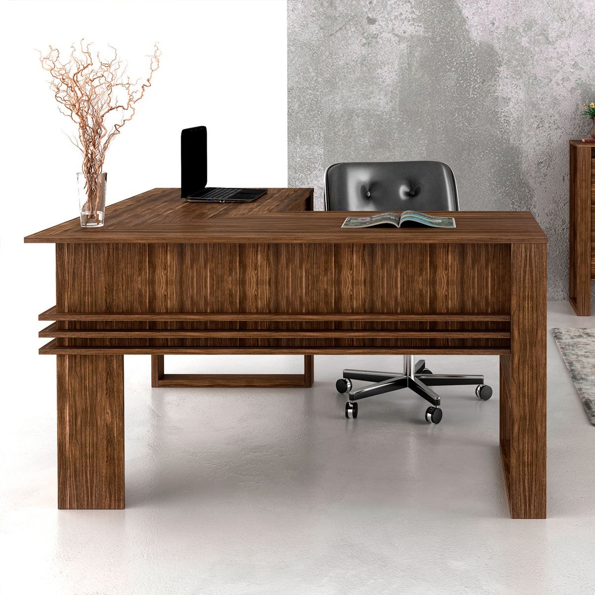 BONNO - Escritorio en L Morris Nogal Bonno