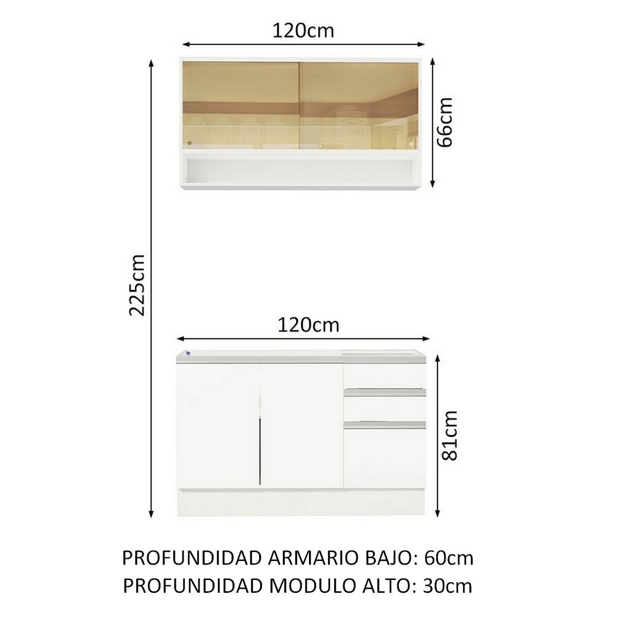 MADESA - Cocina Integral Glamy 1.20 m con Mesón de Acero 02