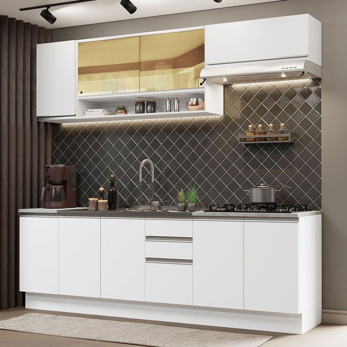 MADESA - Cocina Integral Glamy 2.40 m con Mesón de Acero Blanco 03