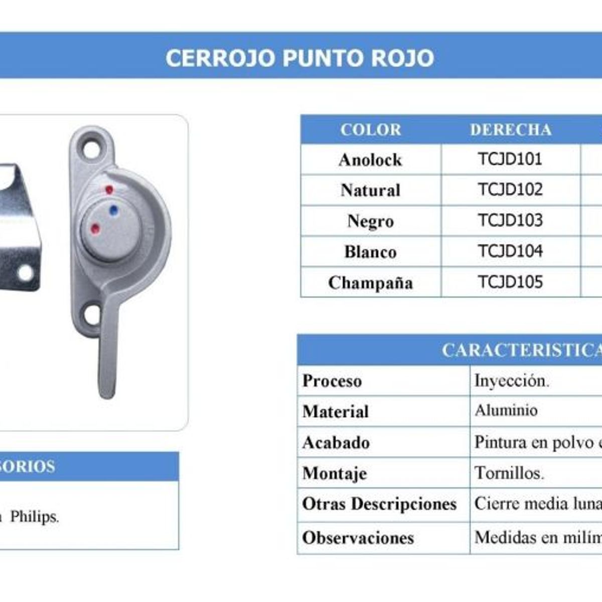 GENERICO - Cerrojo Punto Rojo Con Seguro Para Ventanas Aluminio Negro Izquierdo