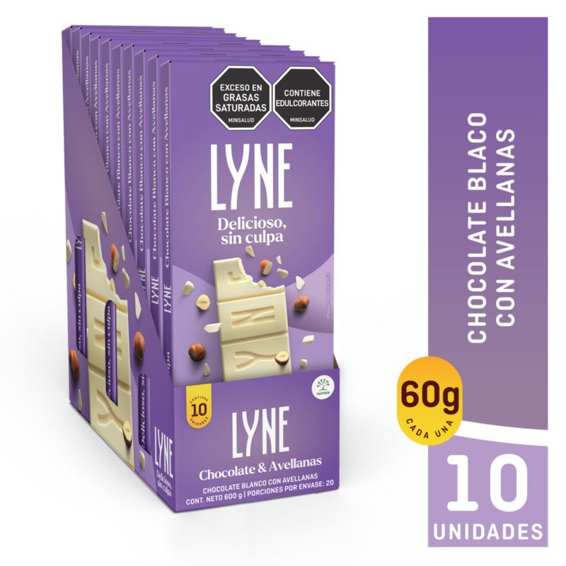 LYNE - Chocolatina Lyne Blanca con Avellana plegadiza x 10 unidades