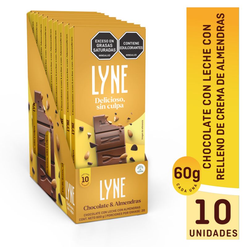 LYNE - Chocolatina Lyne Leche Almendra plegadiza x 10 unidades