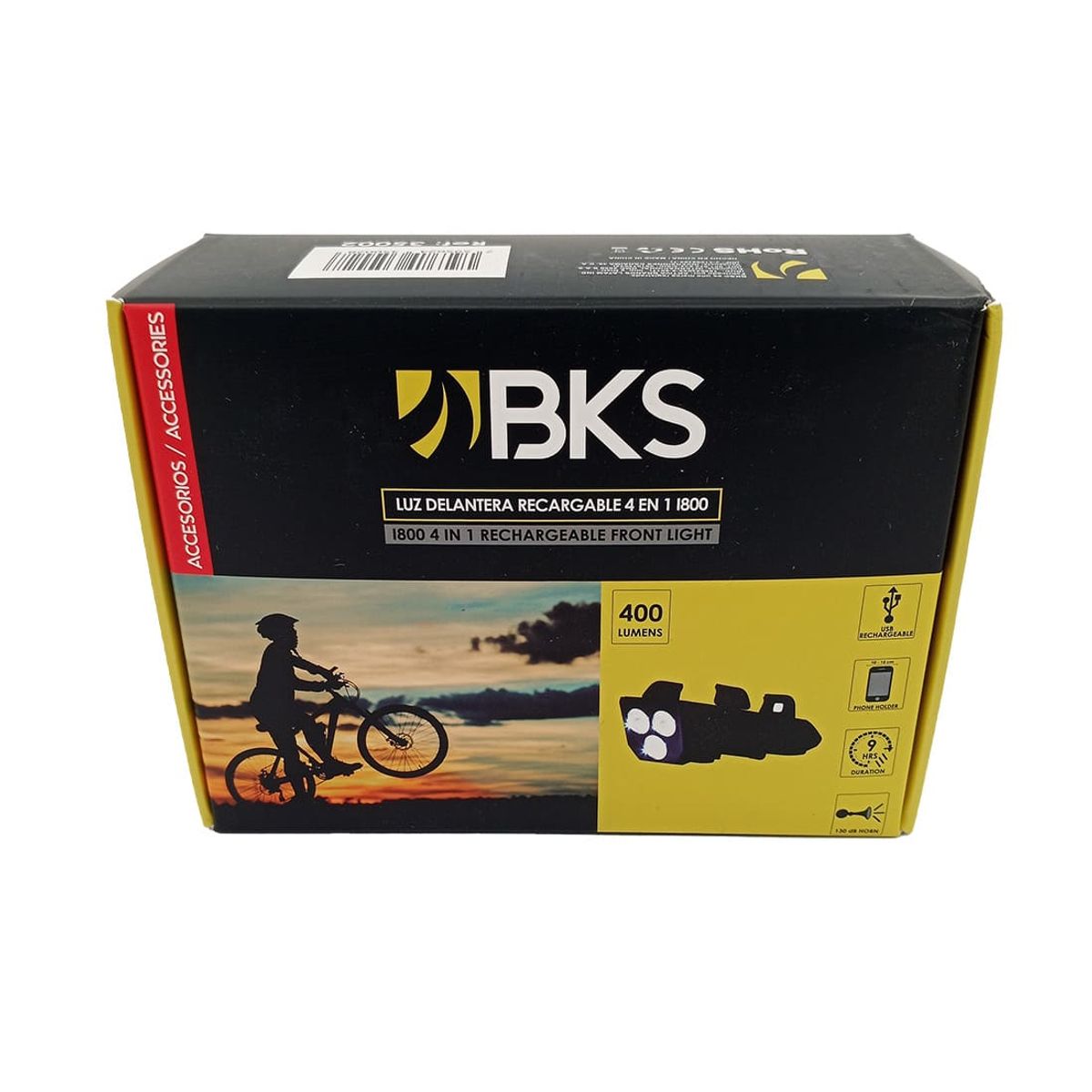 BKS - Luz Led Bicicleta Delantera Recargable Portacelular Potente 400lm Bks