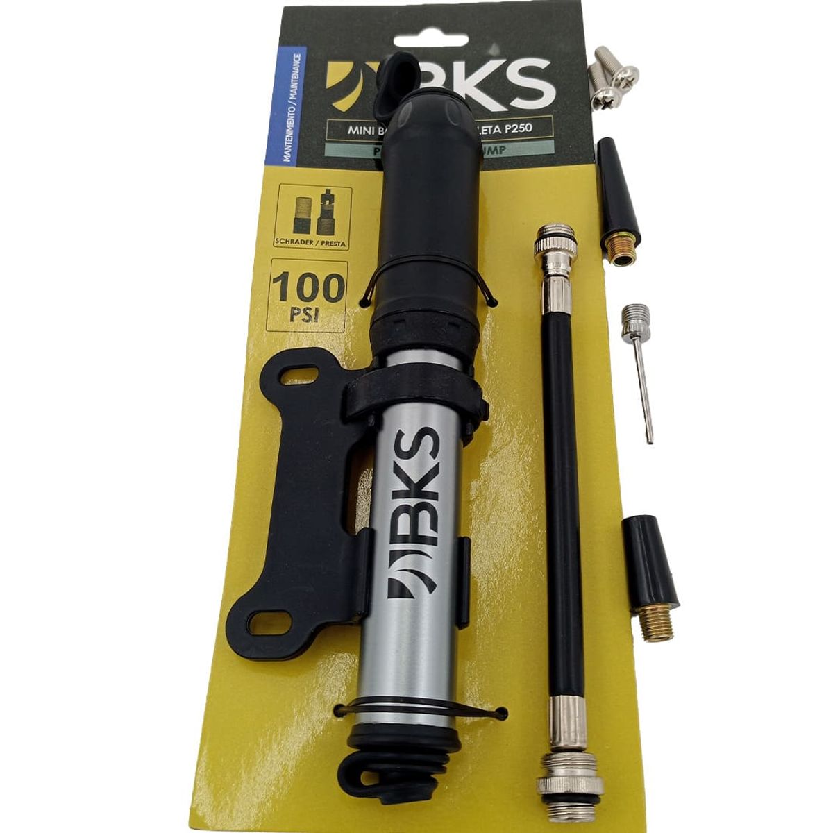 BKS - Inflador De Aire Bicicleta Mini Bomba Mano Bks P250 100Psi