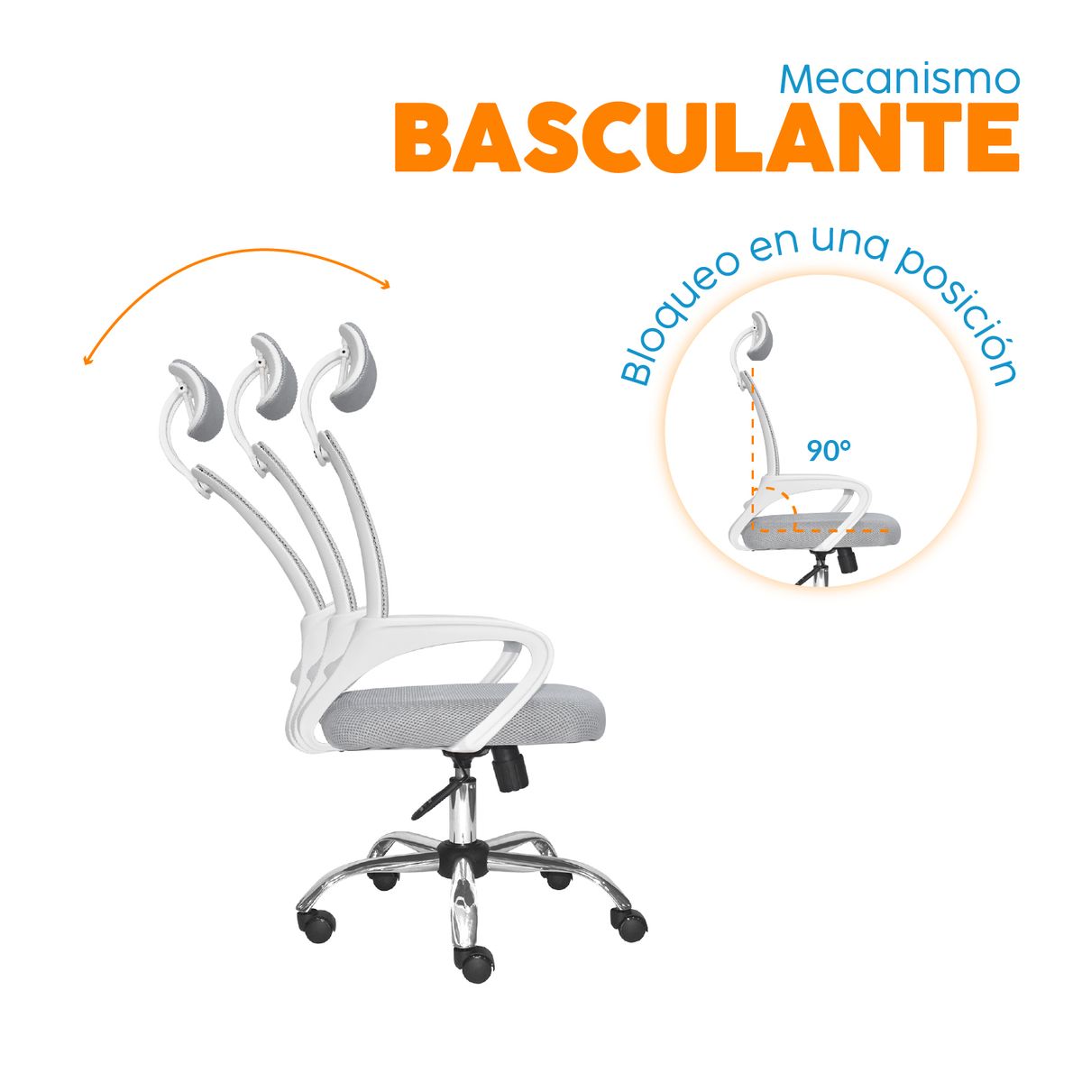 BONNO - Silla de Oficina Con Cabecero Atlantis Gris XJ