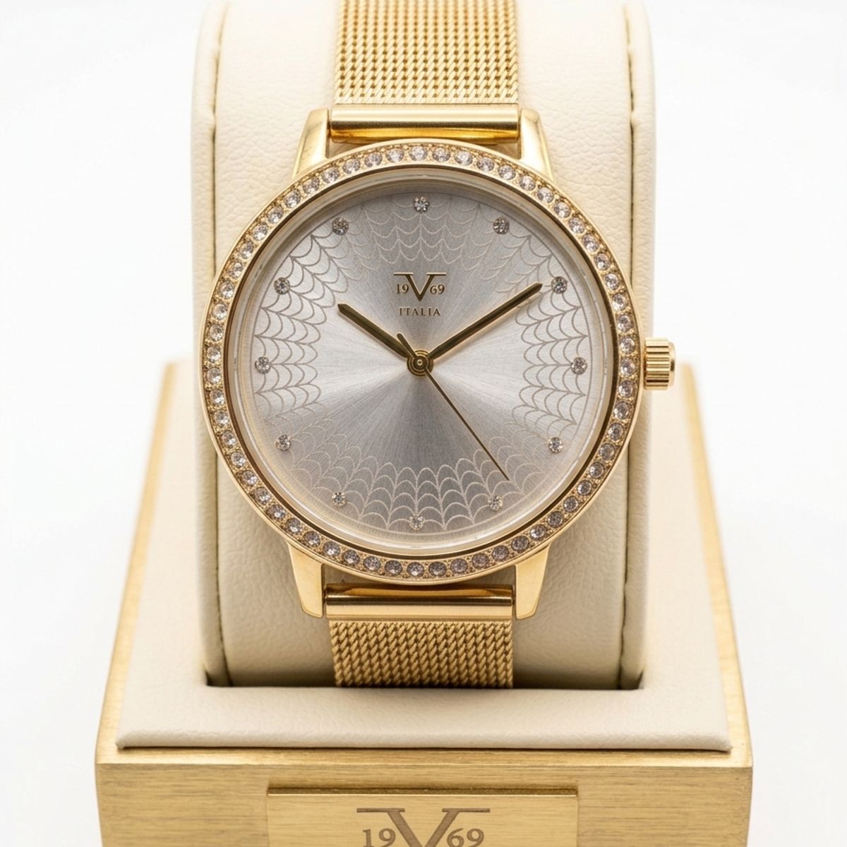 19V69 ITALIA - Reloj Elegante v1969 Italia  Oro Dorado con Esfera Texturizada y Cristales