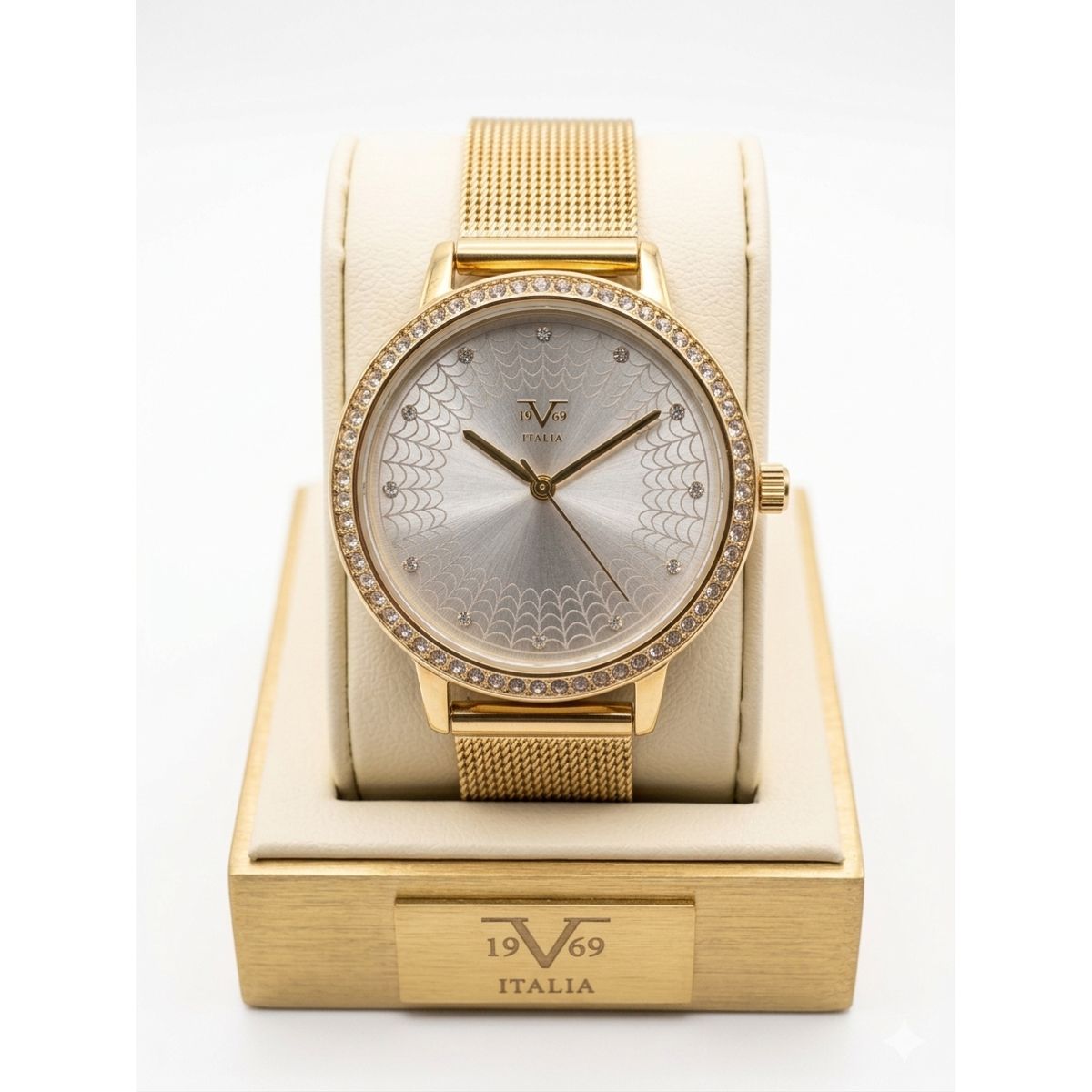 19V69 ITALIA - Reloj Elegante v1969 Italia  Oro Dorado con Esfera Texturizada y Cristales