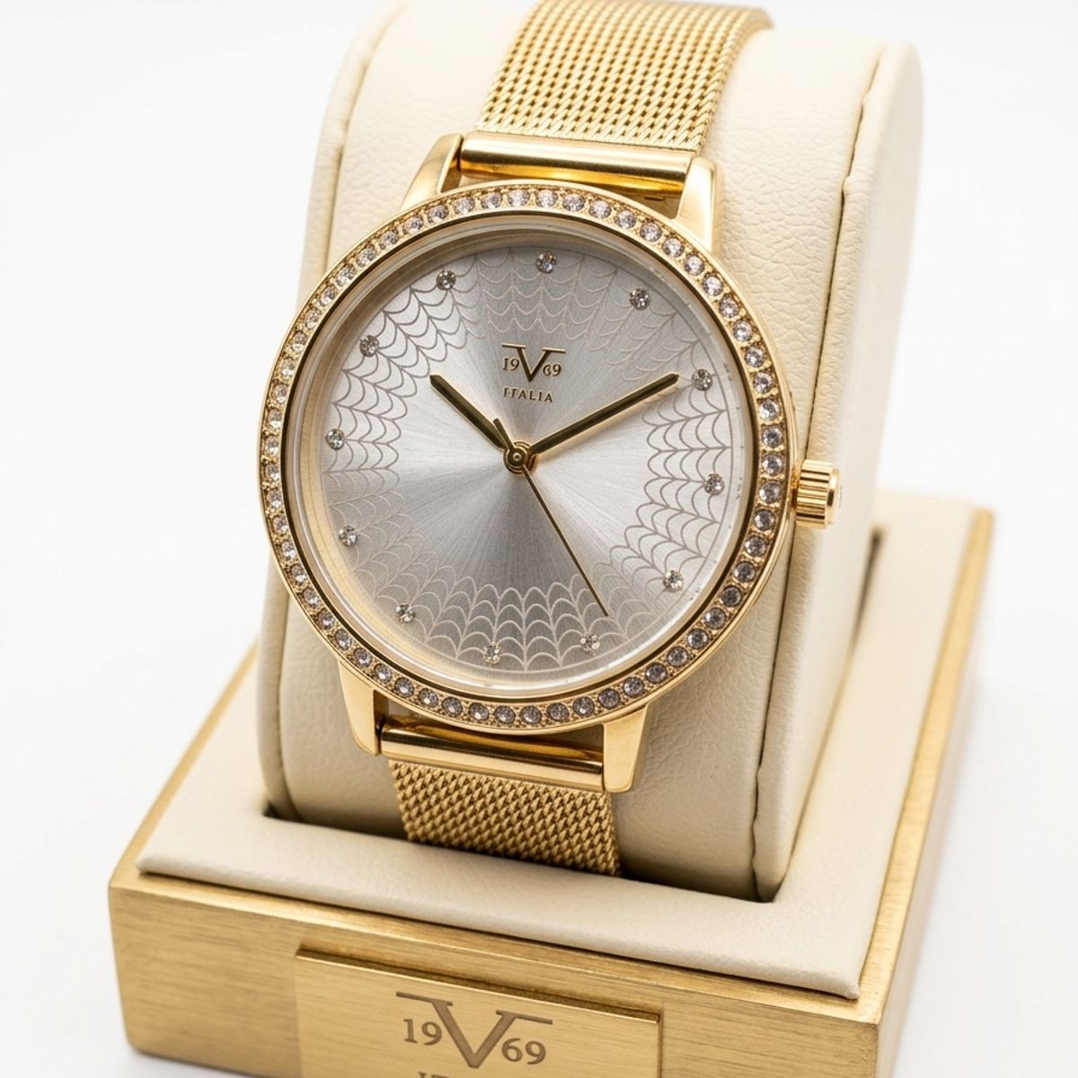 19V69 ITALIA - Reloj Elegante v1969 Italia  Oro Dorado con Esfera Texturizada y Cristales