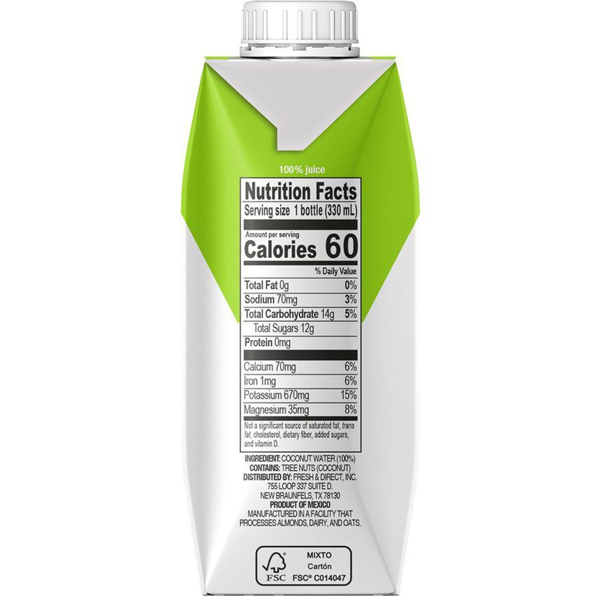 GENERICO - Agua de coco 100% natural 330 ml