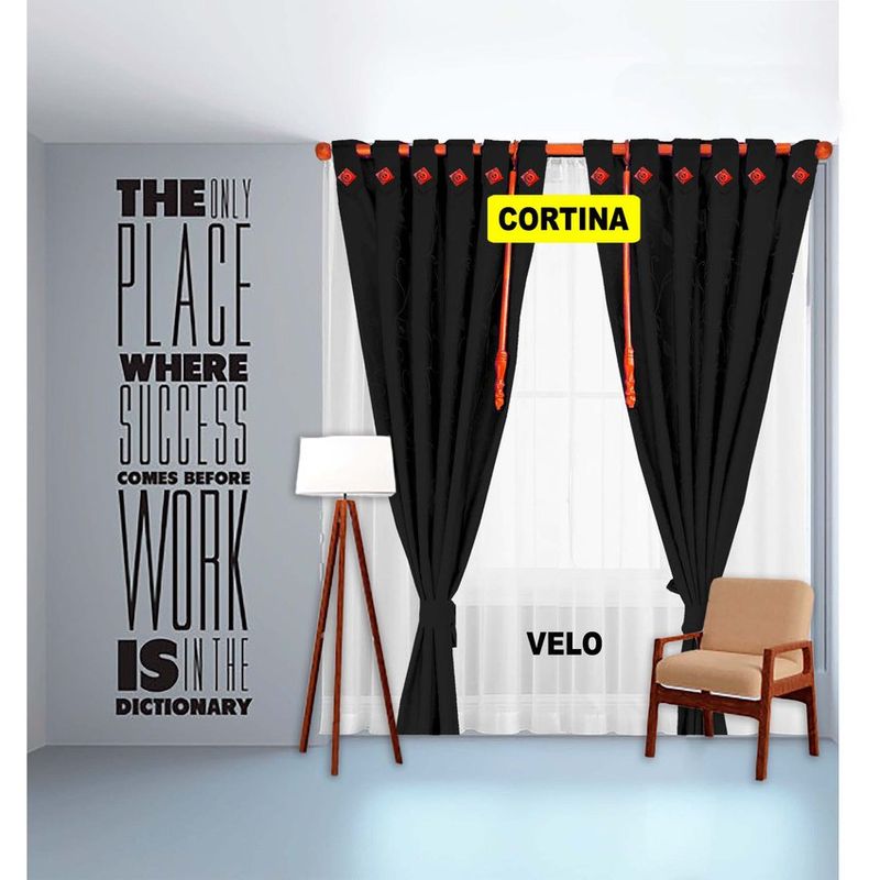 ADVANCE - Cortina jacquard Negra  velo blanco entero muselina 280cm x 210cm
