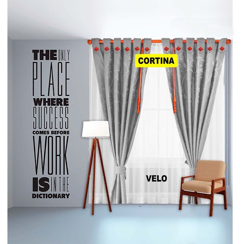 ADVANCE - Cortina GRIS CLARO jacquard  velo blanco ENTER muselina 280cm x 210cm
