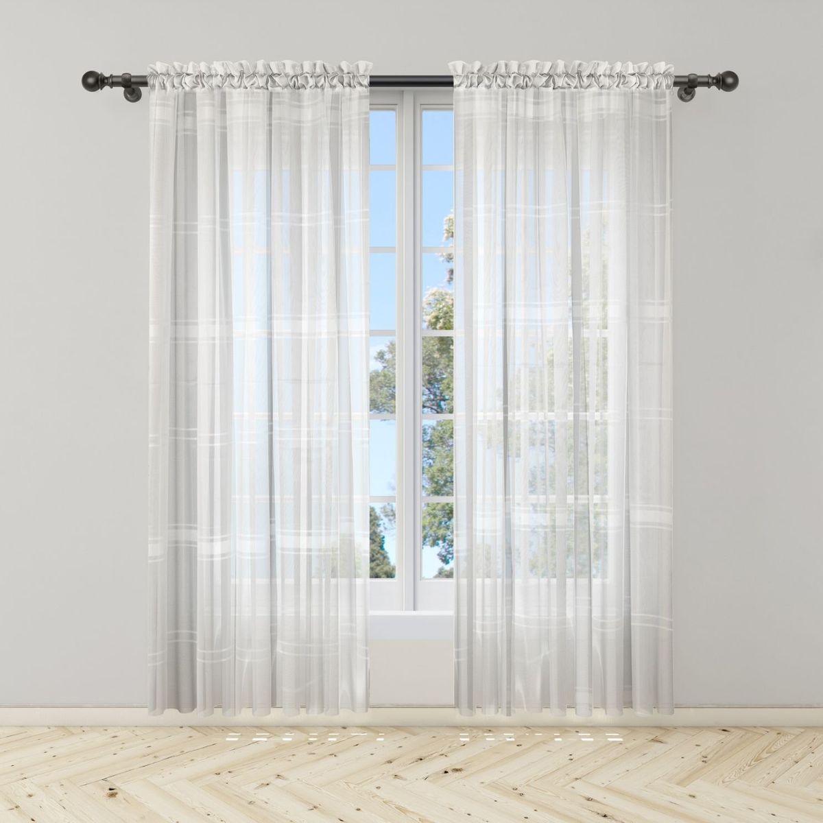 GENERICO - Cortina Blanca Rayada en Velo Muselina 3 mts x 2.10 mts Dividido