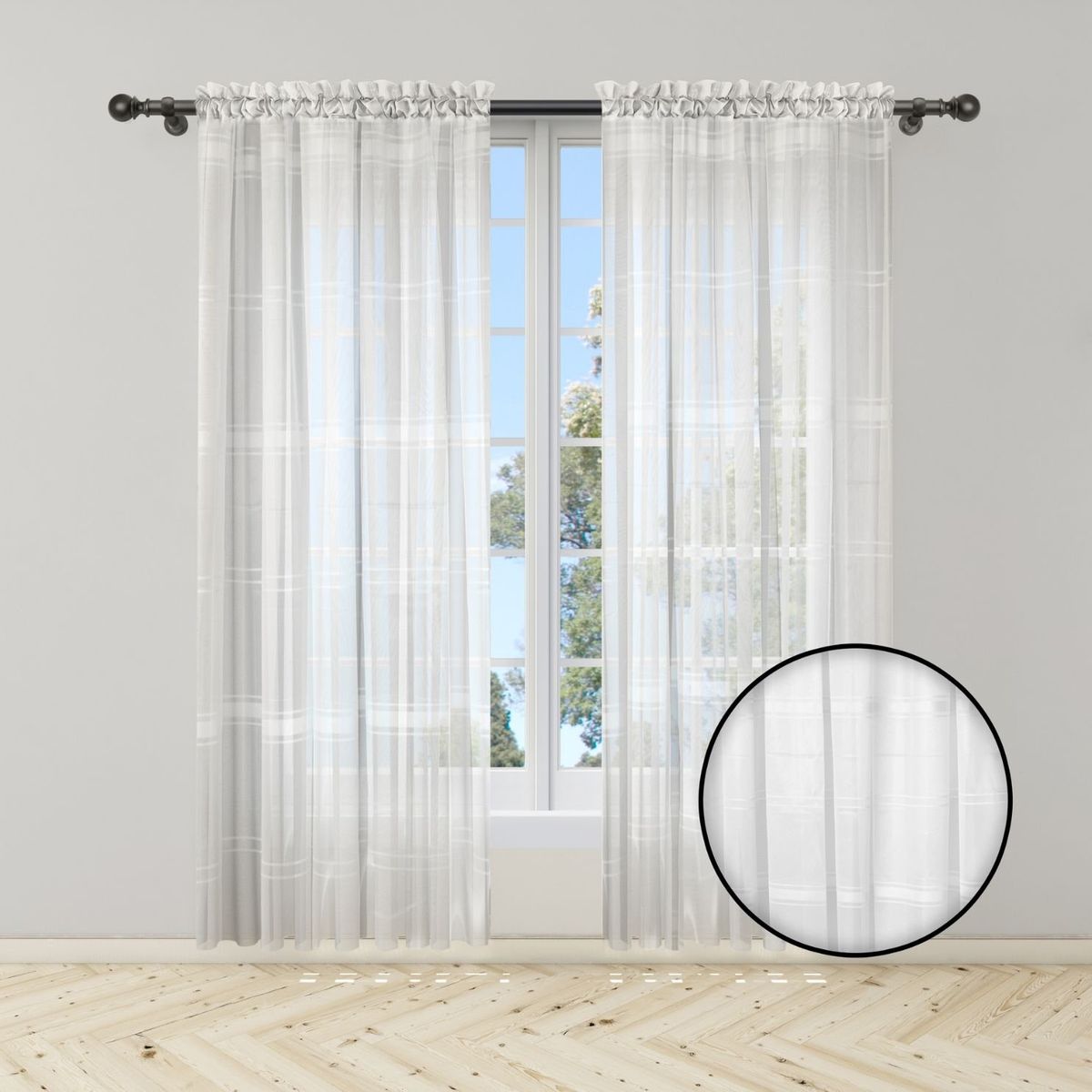 GENERICO - Cortina Blanca Rayada en Velo Muselina 3 mts x 2.10 mts Dividido