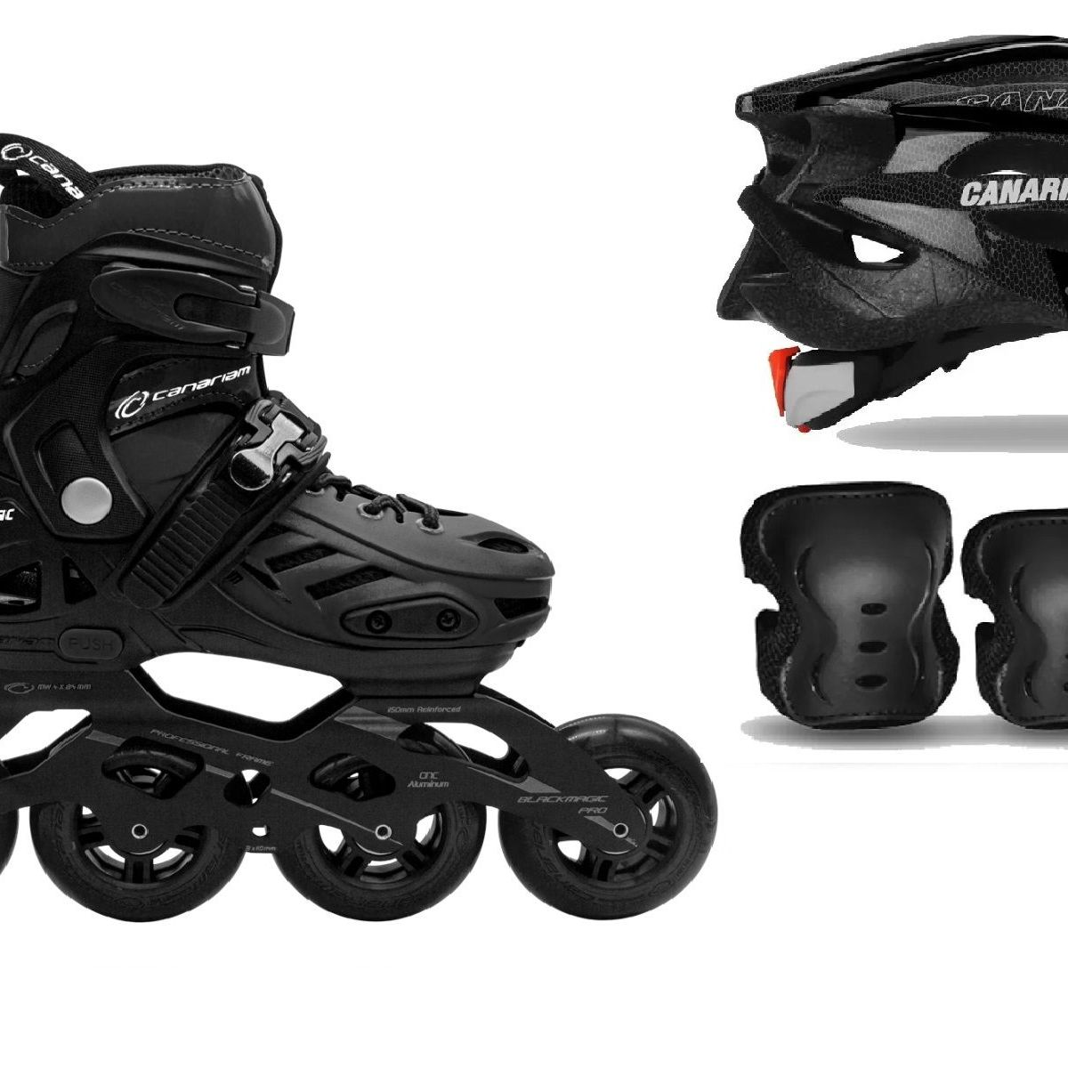 CANARIAM - Combo Patines Semiprofesionales Black 35-38  Kit  Casco