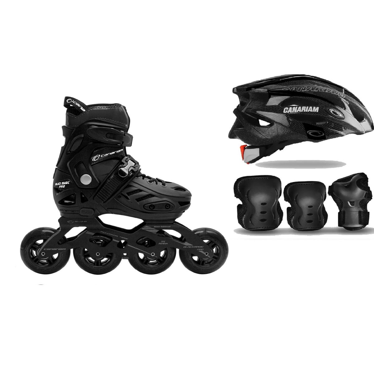 CANARIAM - Combo Patines Semiprofesionales Black 35-38  Kit  Casco