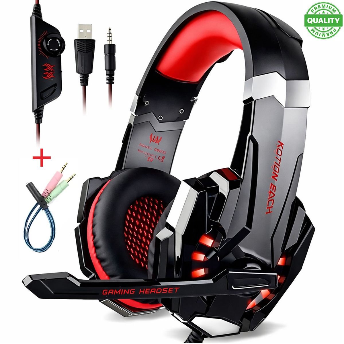 KOTION EACH - Audifono Diadema Gamer Kotion G9000 Rojo