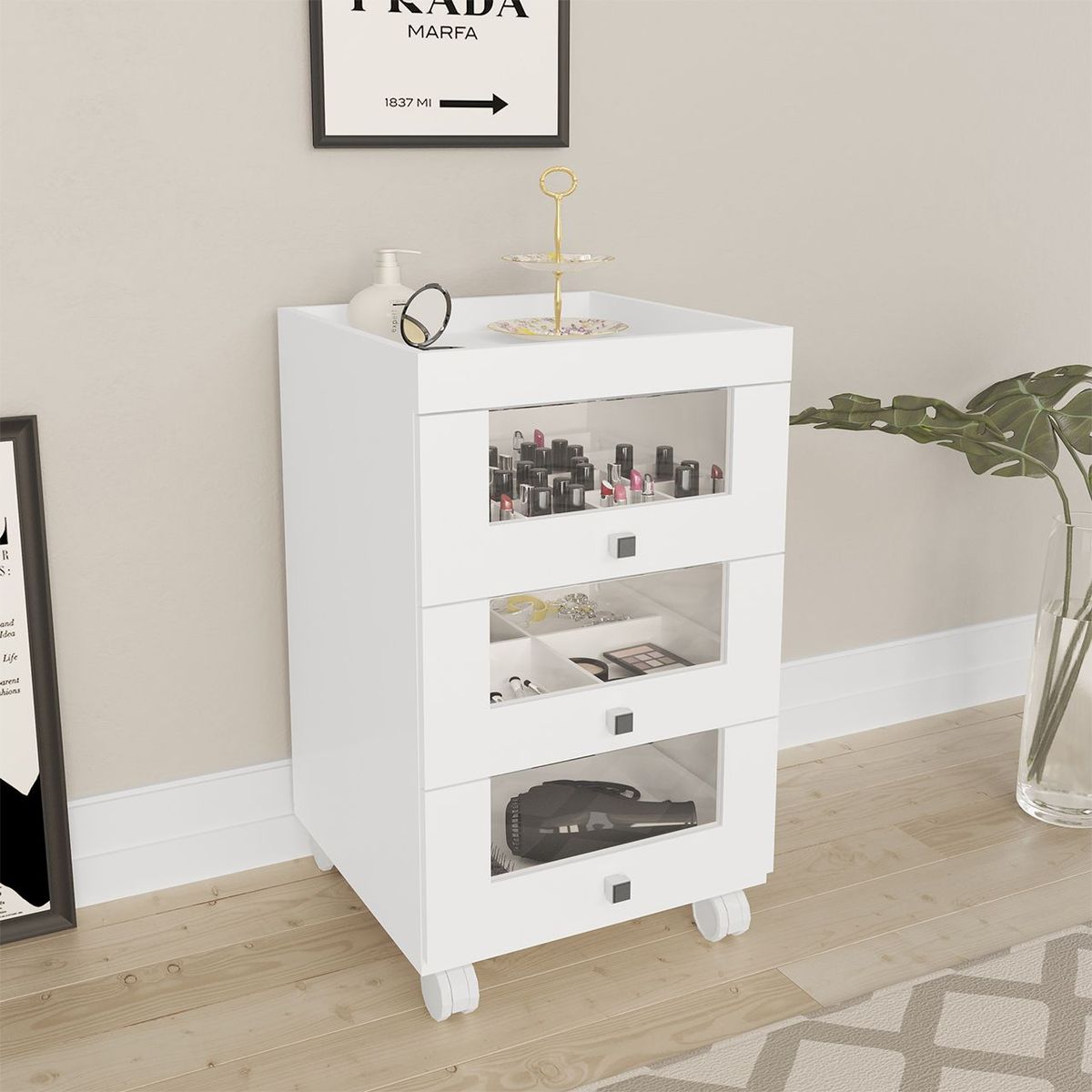 BONNO - Carrito De Maquillaje Francis 3c Blanco Bonno